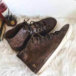Frye Chambers High Top Sneaker Distressed Leather Shoes Lace-Up Dark Brown 8.5